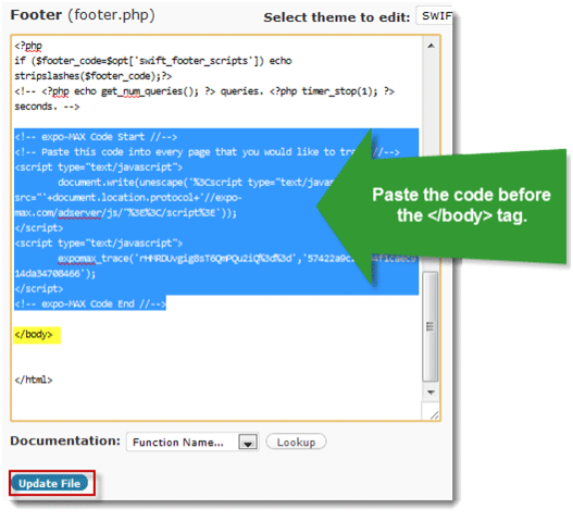 Paste Code into Footer File