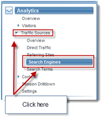 Select Analytics -> Traffic Sources -> Search Engines
